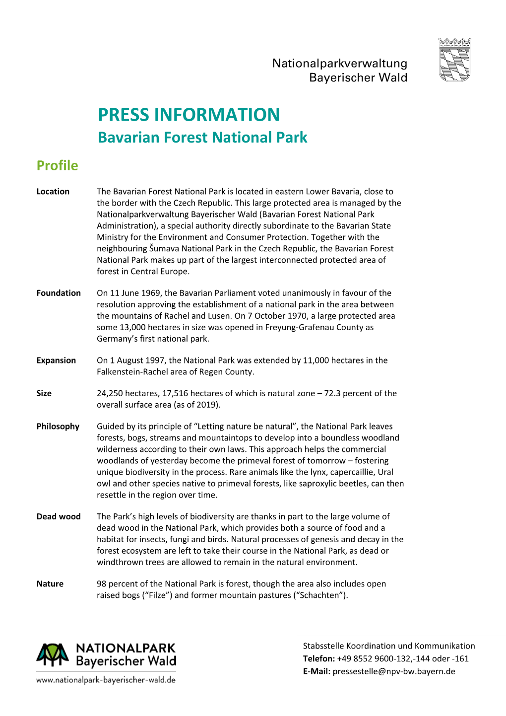 Press Informations About Bavarian Forest National Park