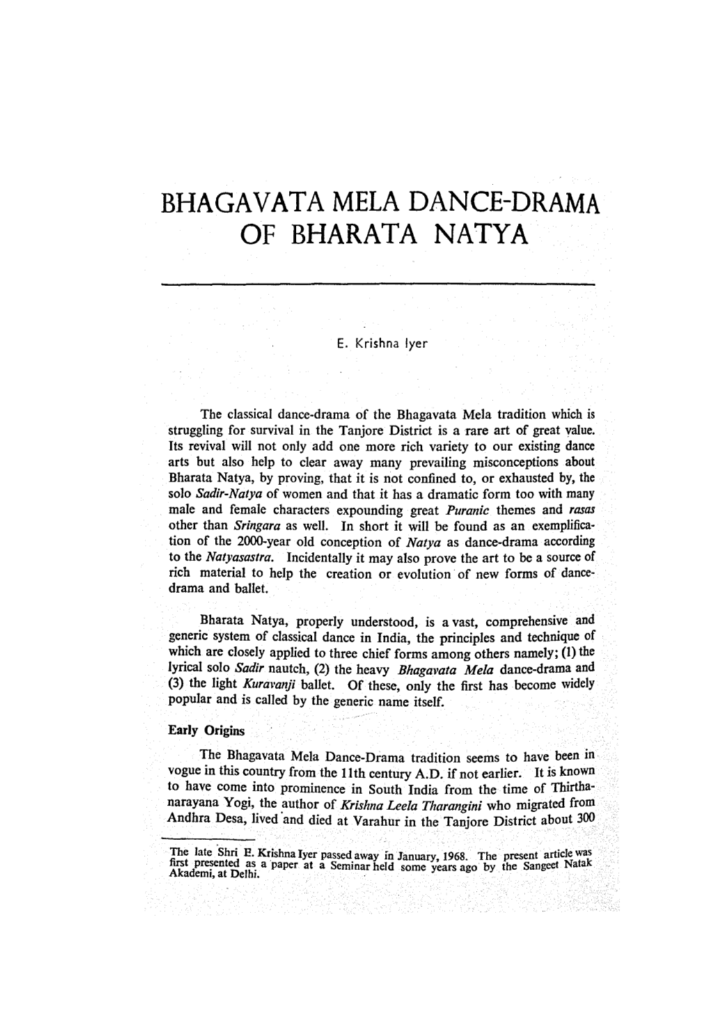 Bhagavata Mela Dance-Drama of Bharata Natya