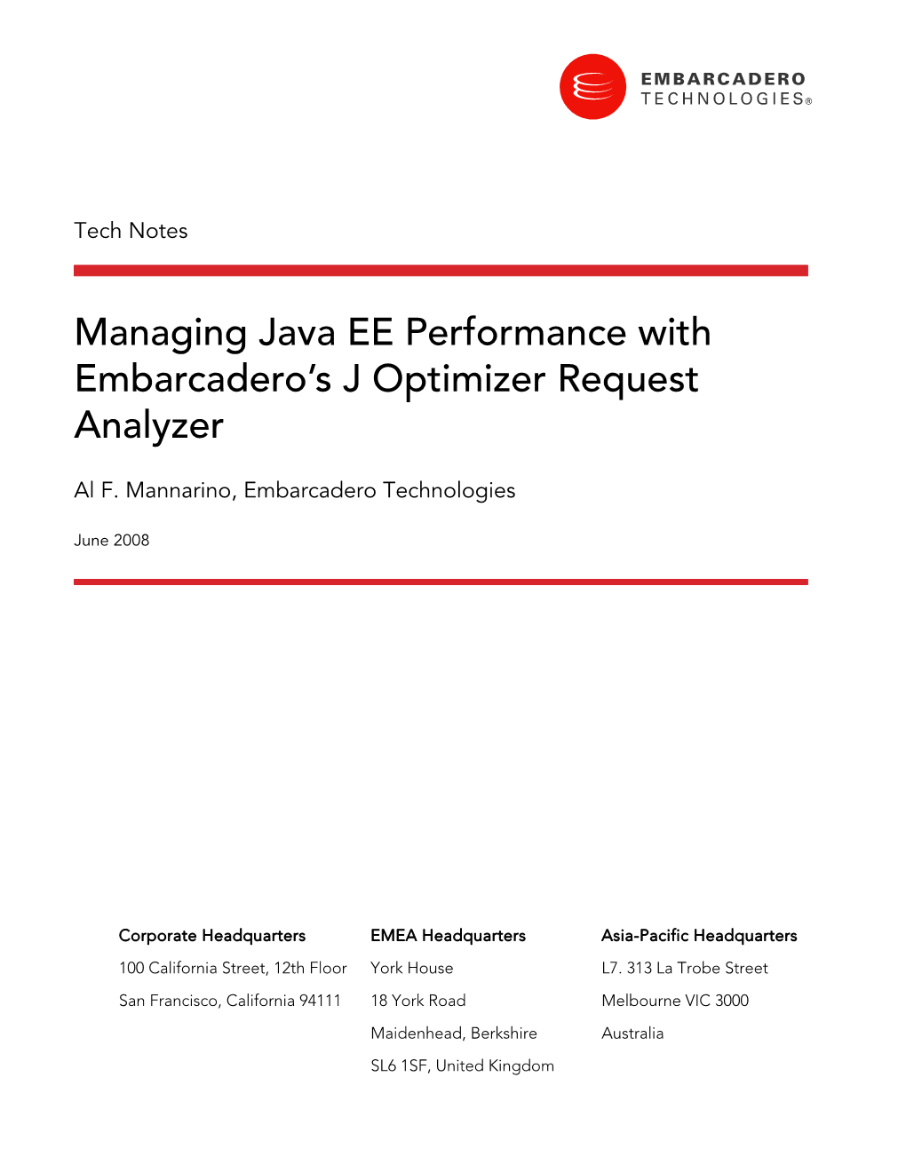 Managing Java EE Performance with Embarcadero's J Optimizer Request
