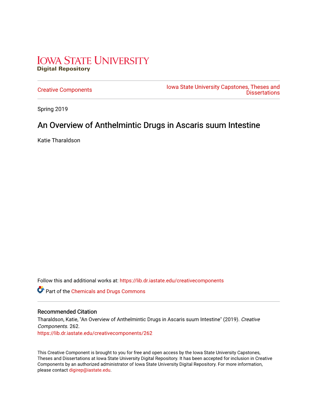 An Overview of Anthelmintic Drugs in Ascaris Suum Intestine