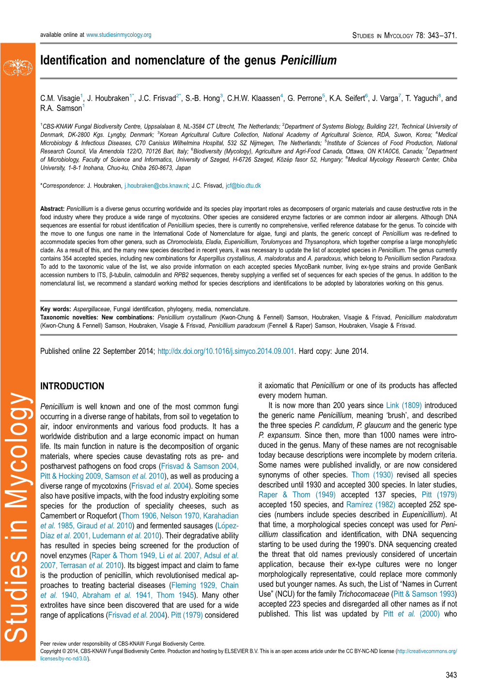 Identification and Nomenclature of the Genus Penicillium