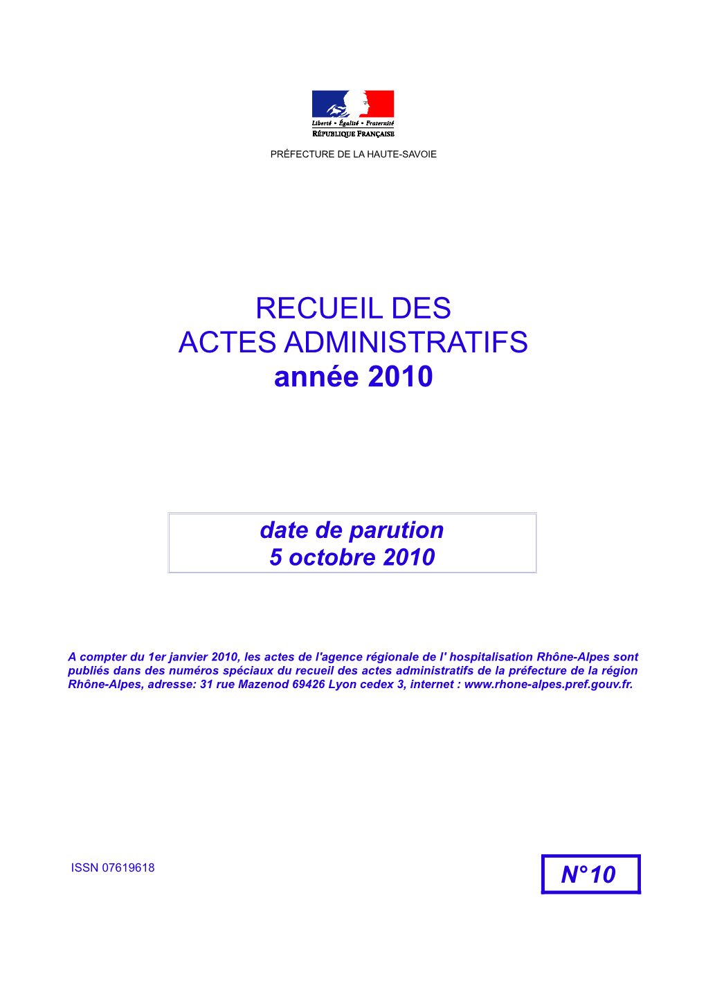 010 Recueil Des Actes Administratifs