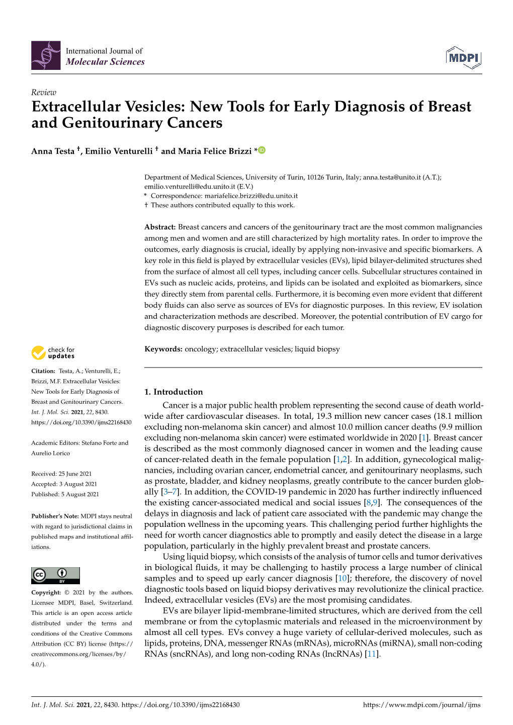 New Tools for Early Diagnosis of Breast and Genitourinary Cancers