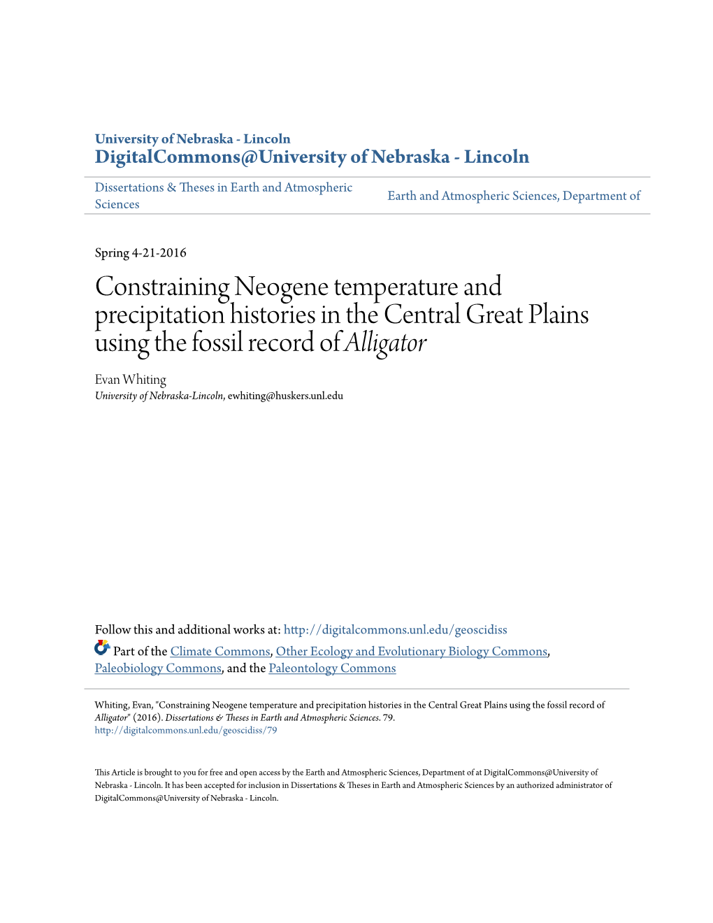 Constraining Neogene Temperature and Precipitation Histories in The