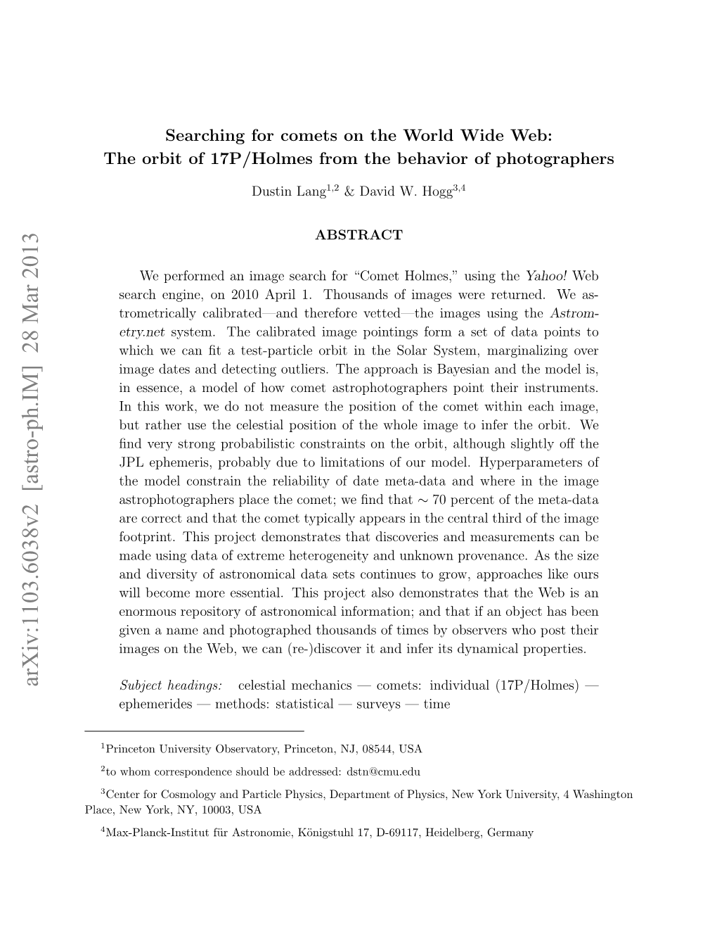 Searching for Comets on the World Wide Web: the Orbit of 17P/Holmes from the Behavior of Photographers