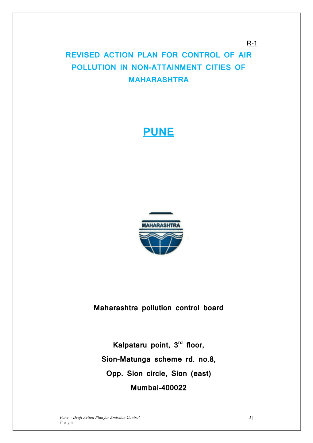 Revised Action Plan for Control of Air Pollution in Non-Attainment Cities of Maharashtra