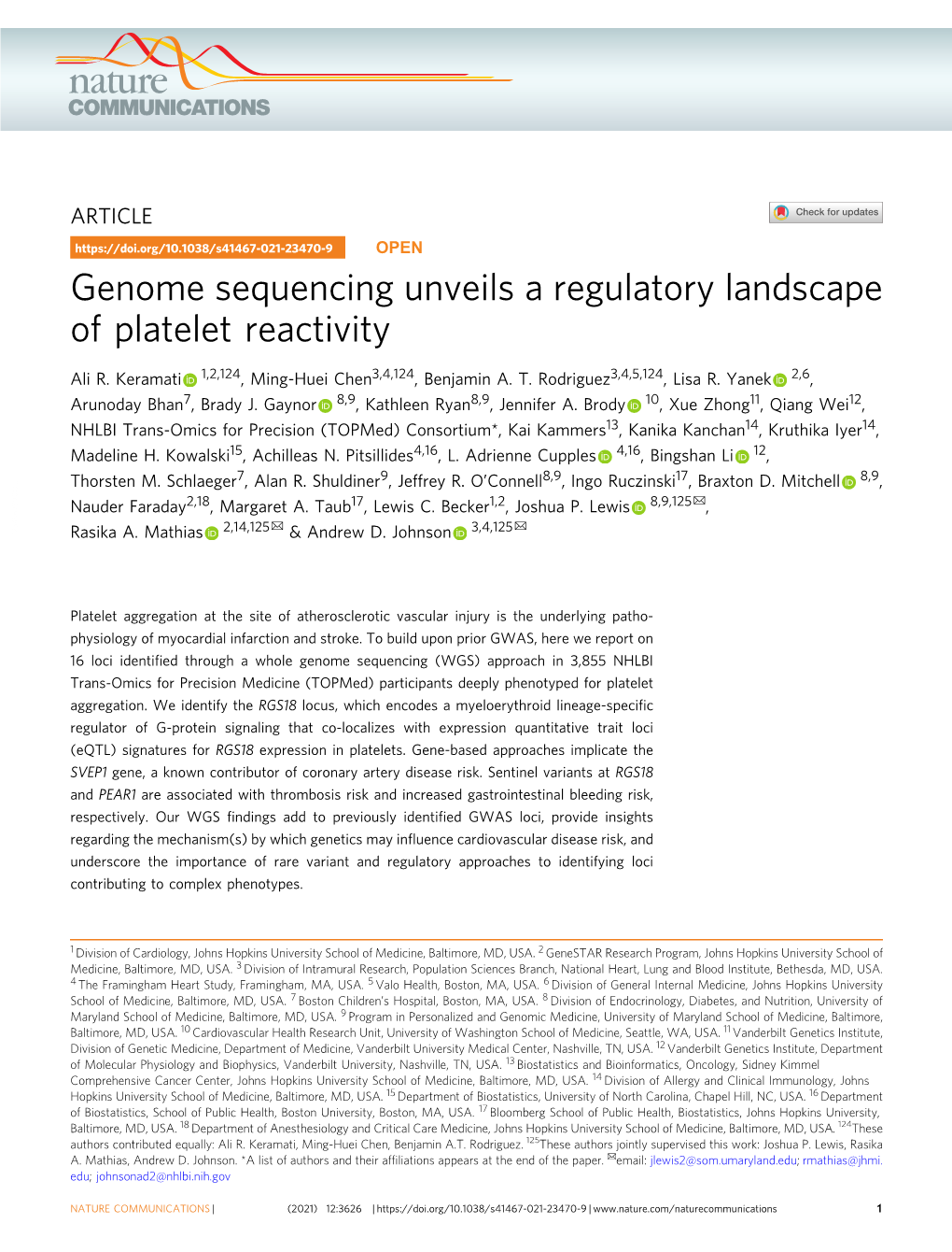 Genome Sequencing Unveils a Regulatory Landscape of Platelet Reactivity