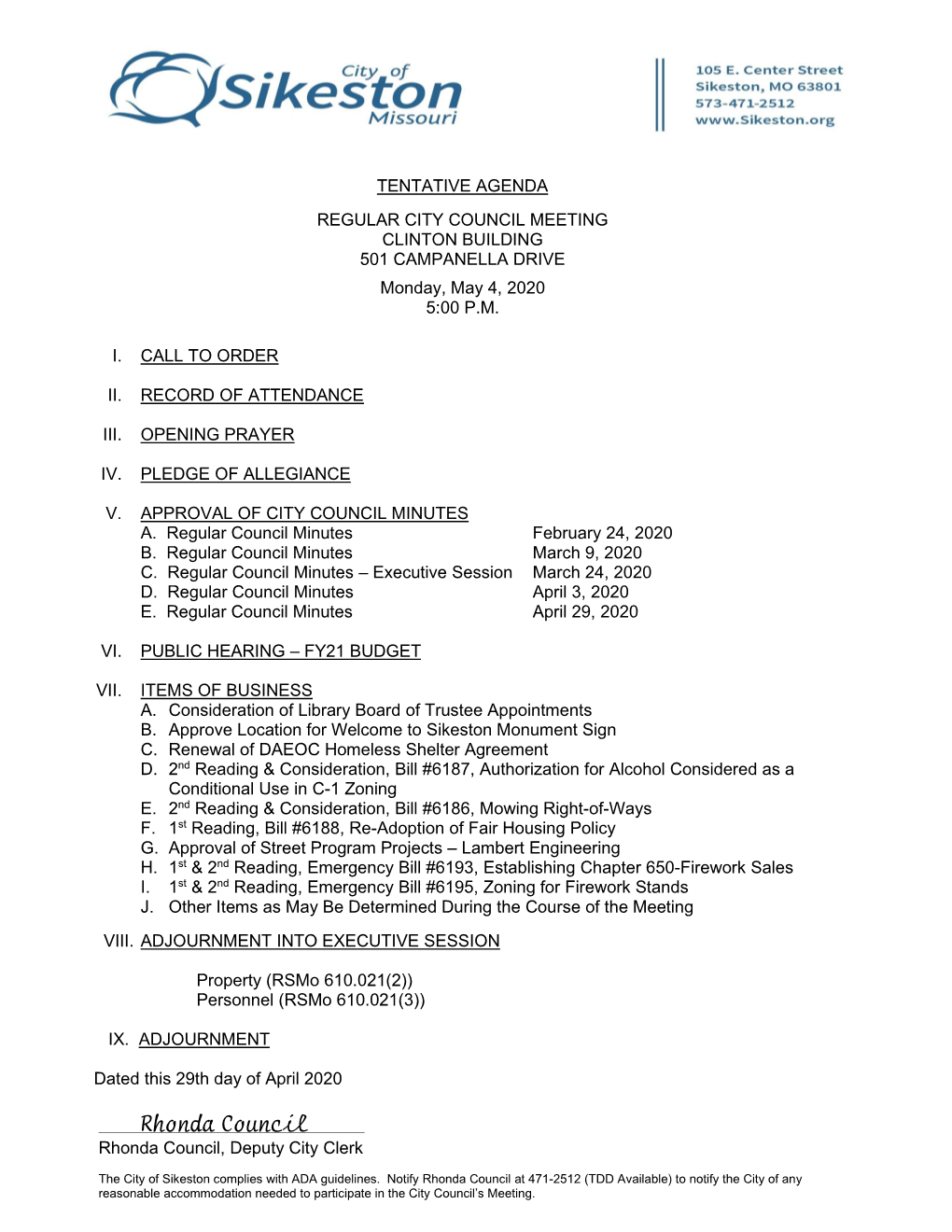 May 4, 2020 Council Packet