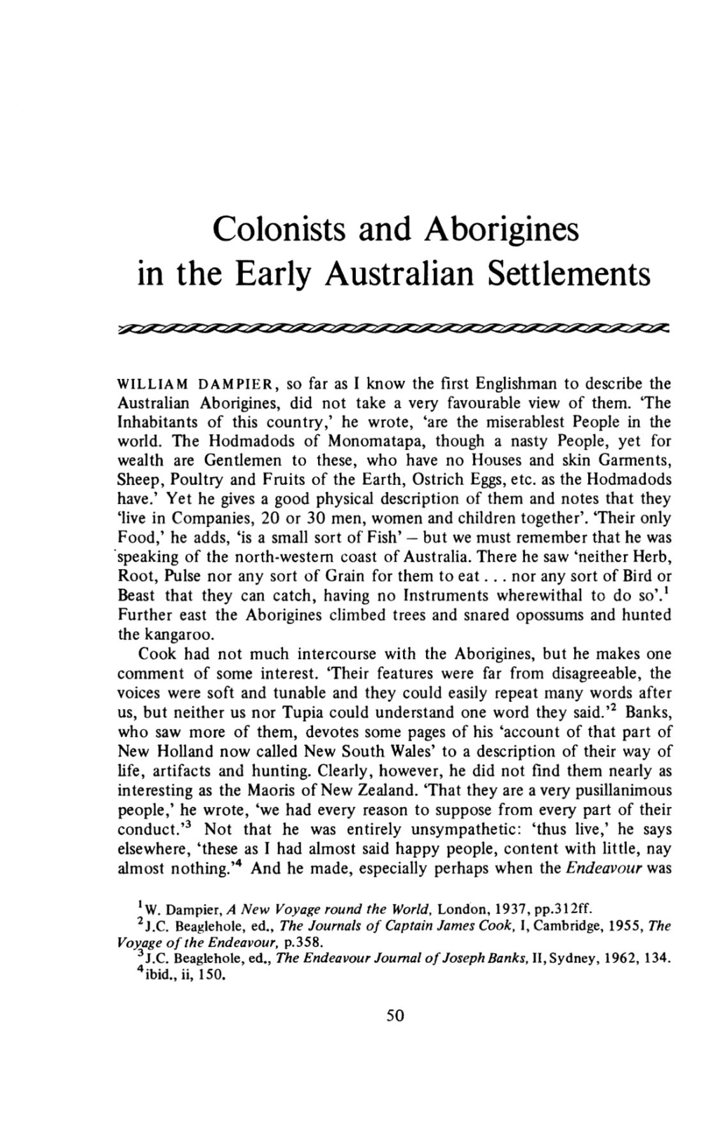 Colonists and Aborigines in the Early Australian Settlements