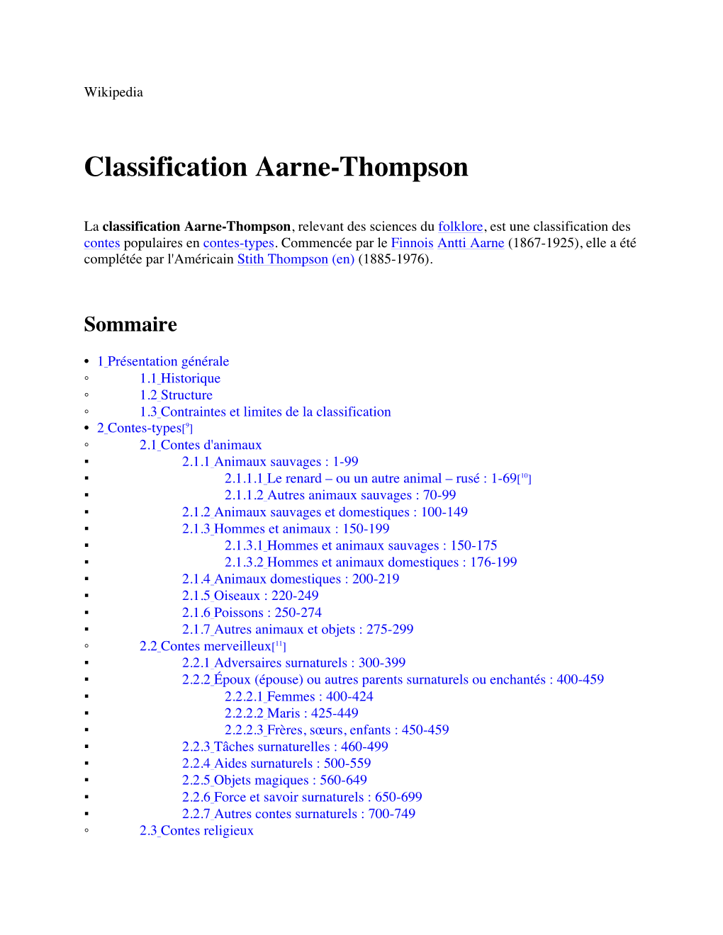 Classification Aarne-Thompson