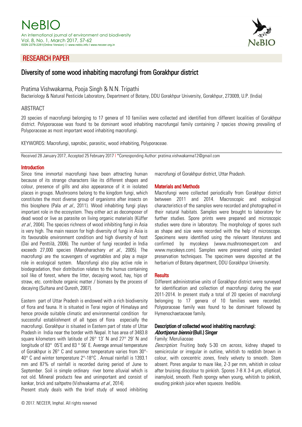 RESEARCH PAPER Diversity of Some Wood Inhabiting Macrofungi From