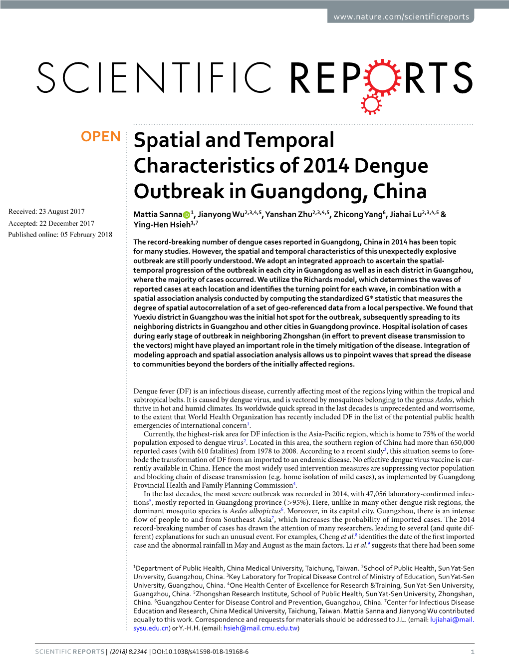 Spatial and Temporal Characteristics of 2014 Dengue Outbreak