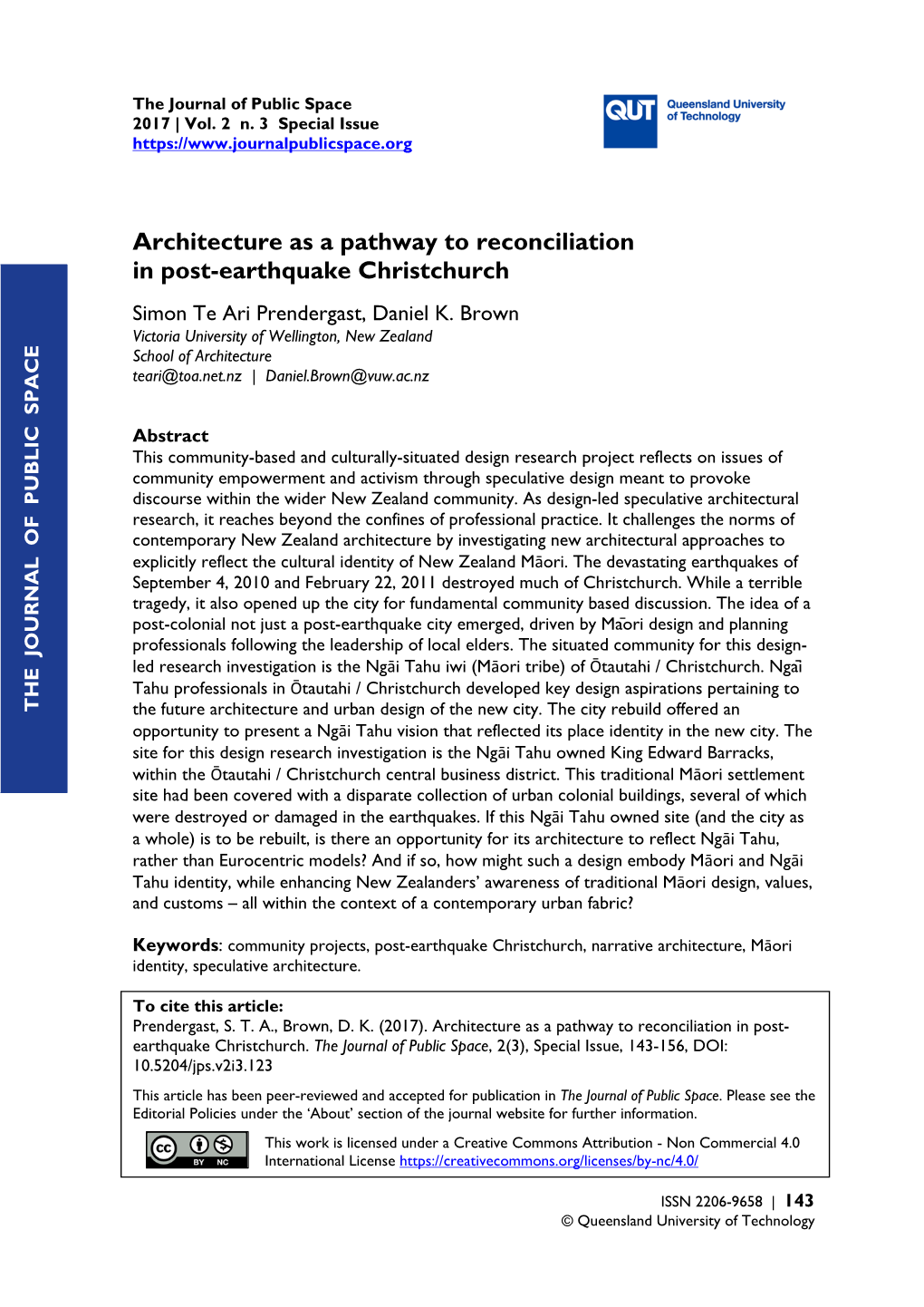 Architecture As a Pathway to Reconciliation in Post-Earthquake Christchurch