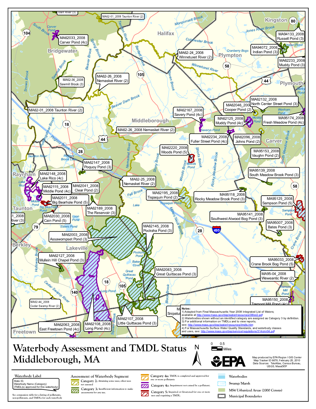 Middleborough, MA Waterbody Assessment, 305(B)/303(D)