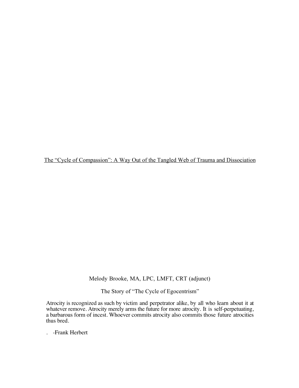 Cycle of Compassion”: a Way out of the Tangled Web of Trauma and Dissociation