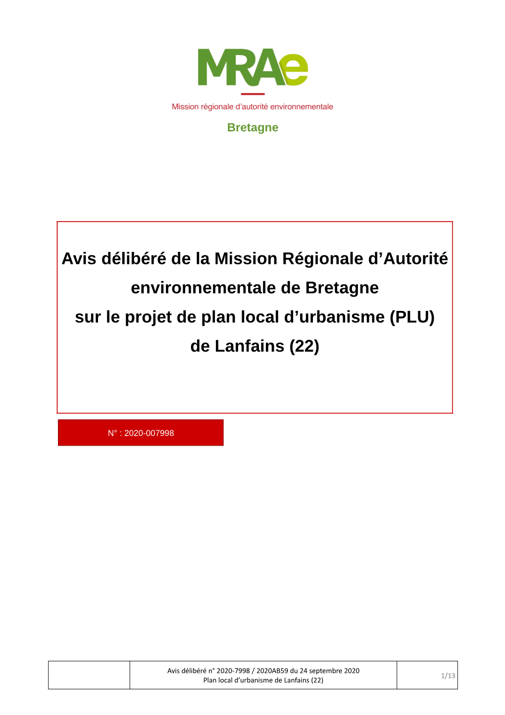 Avis Délibéré De La Mission Régionale D'autorité