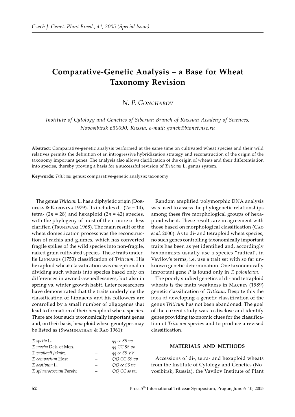 Comparative-Genetic Analysis – a Base for Wheat Taxonomy Revision