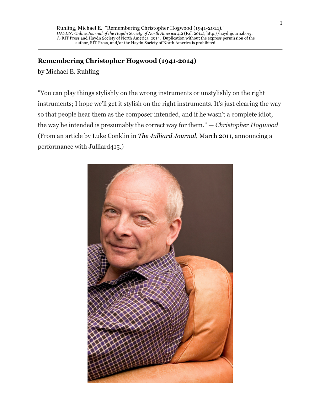1 Remembering Christopher Hogwood (1941-2014) by Michael
