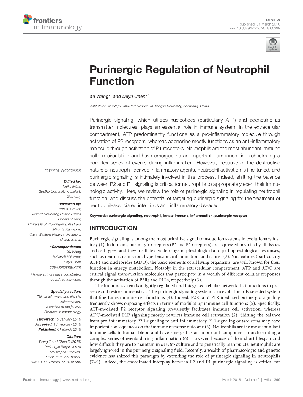 Purinergic Regulation of Neutrophil Function