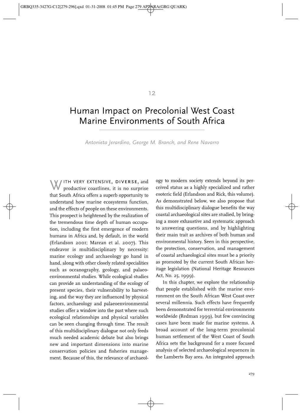 Human Impact on Precolonial West Coast Marine Environments of South Africa