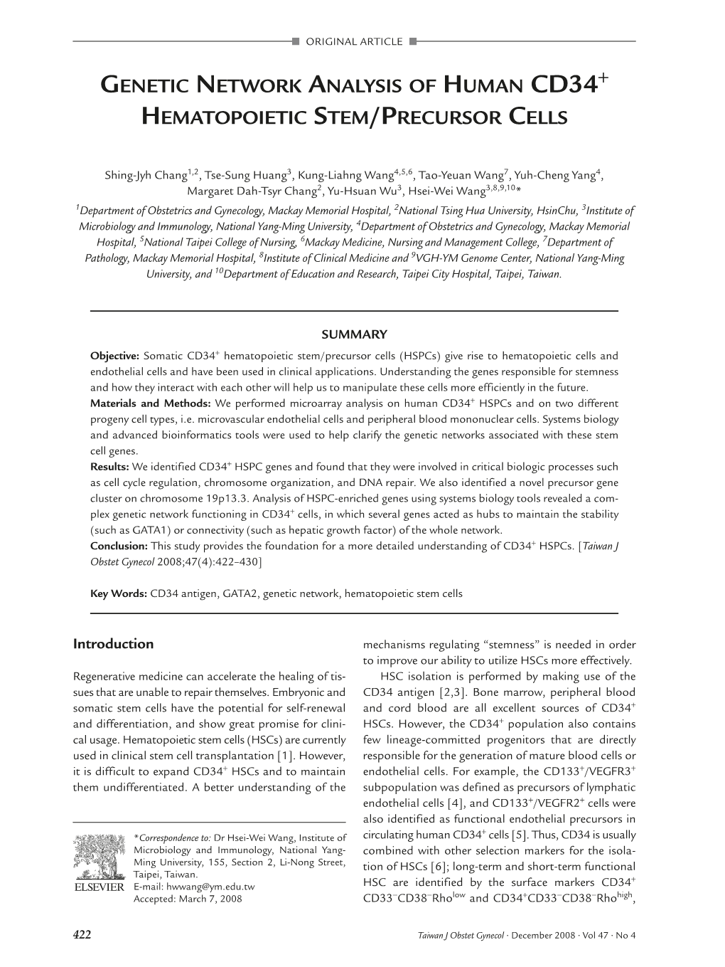 Genetic Network Analysis of Human CD34+ Hematopoietic Stem