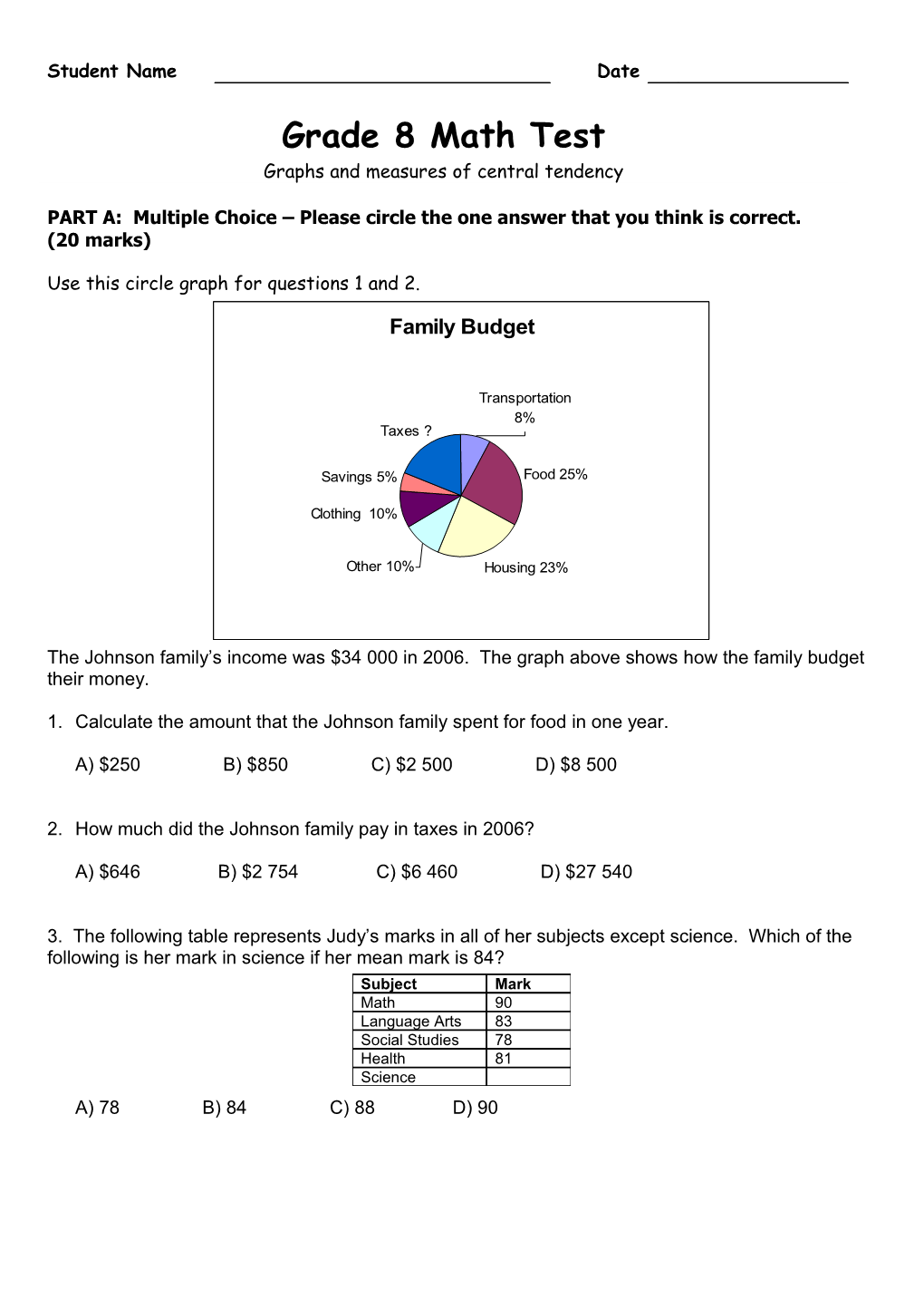 Grade 6 Math Test