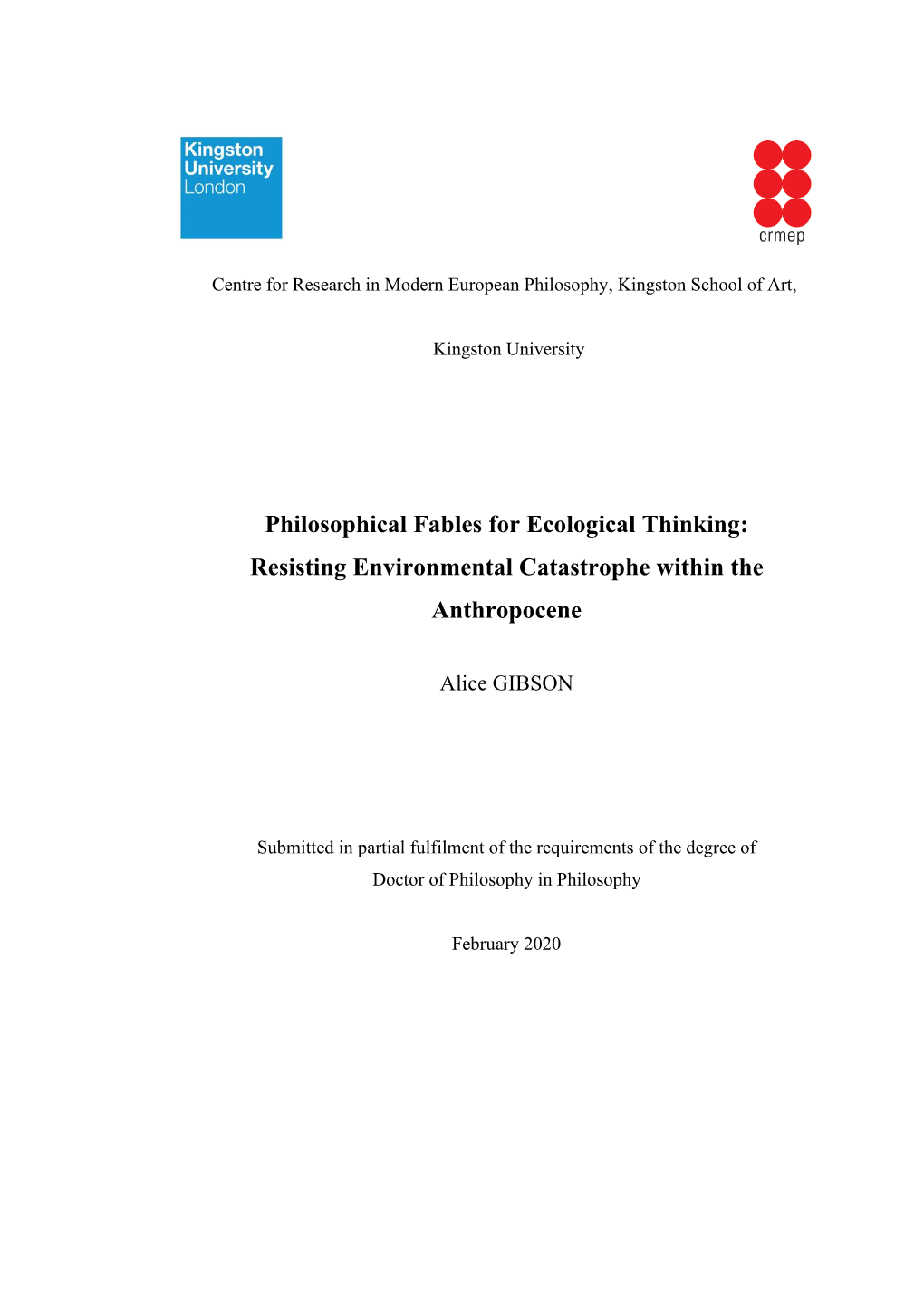 Philosophical Fables for Ecological Thinking: Resisting Environmental Catastrophe Within the Anthropocene