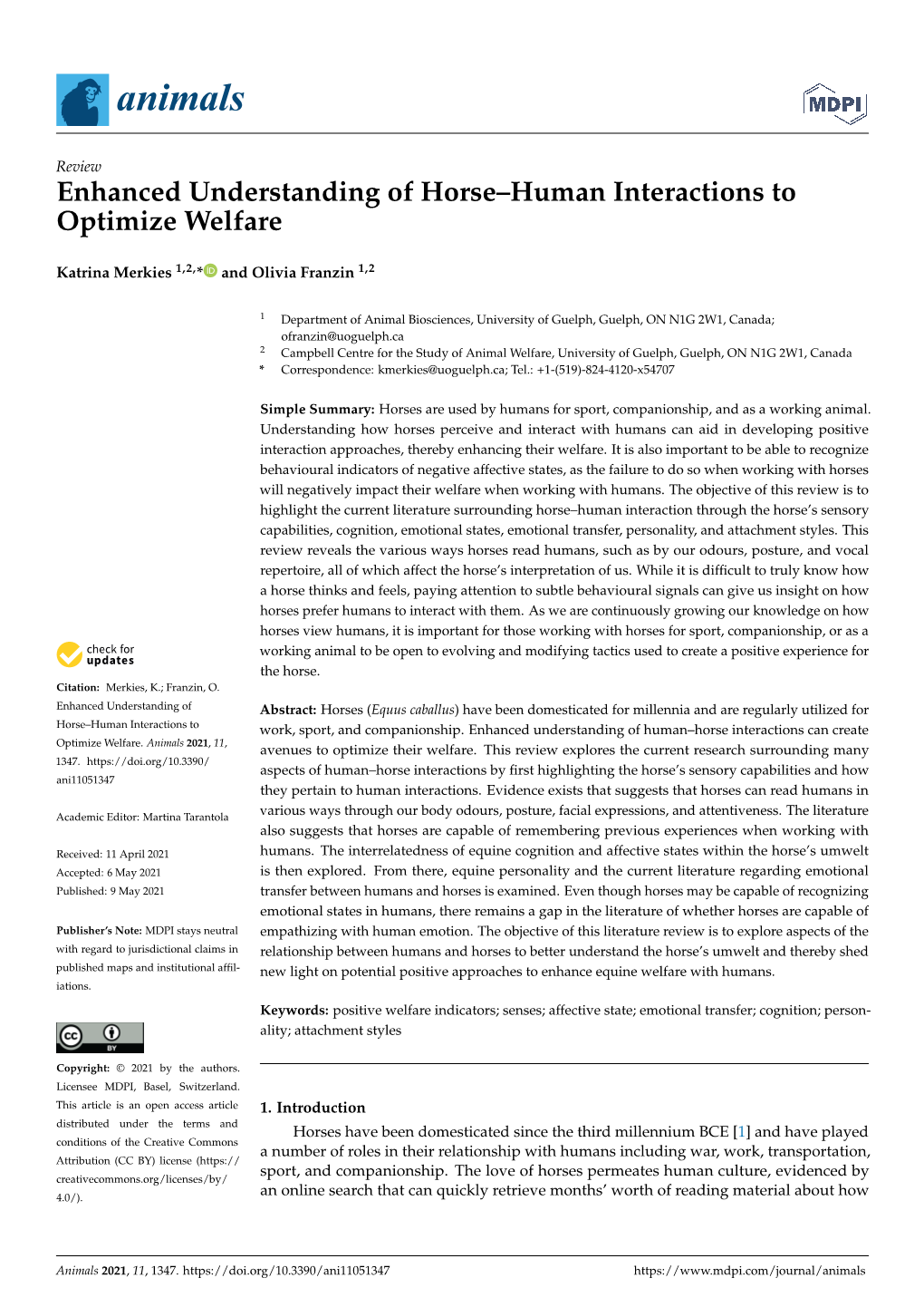 Enhanced Understanding of Horse–Human Interactions to Optimize Welfare