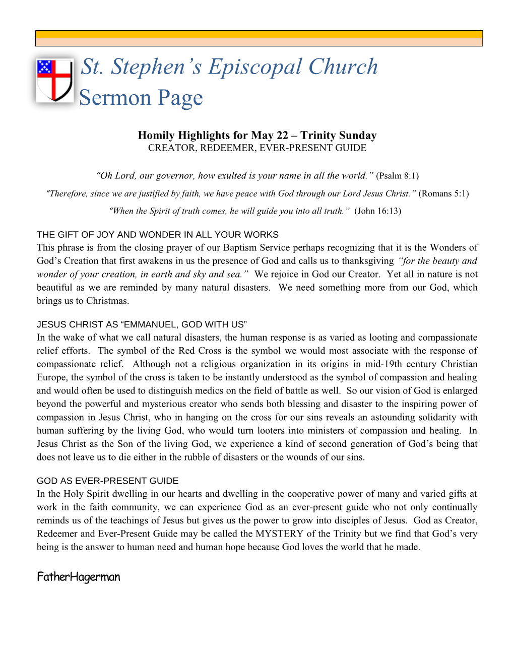 Homily Highlights for May 22 Trinity Sunday