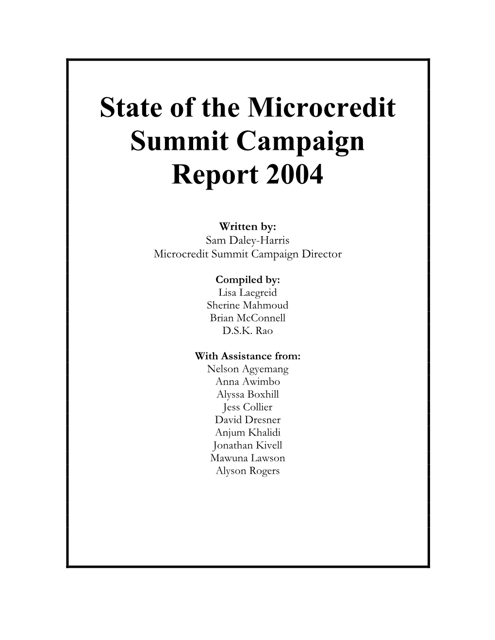 State of the Microcredit Summit Campaign Report 2004