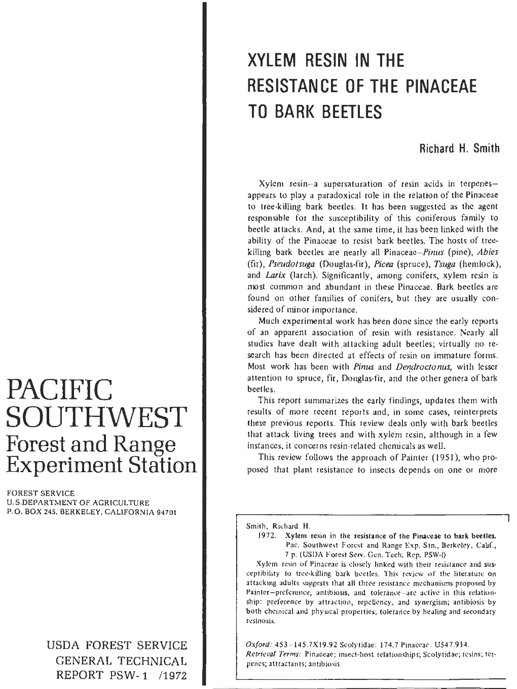 Xylem Resin in the Resistance of the Pinaceae to Bark Beetles