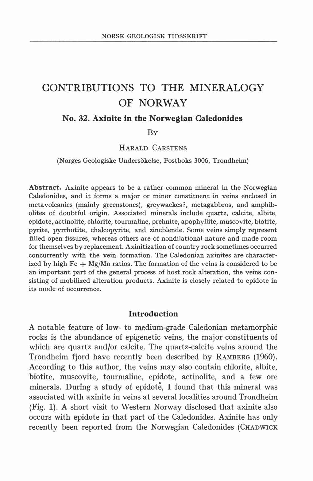 Contributions to the Mineralogy of Norway A