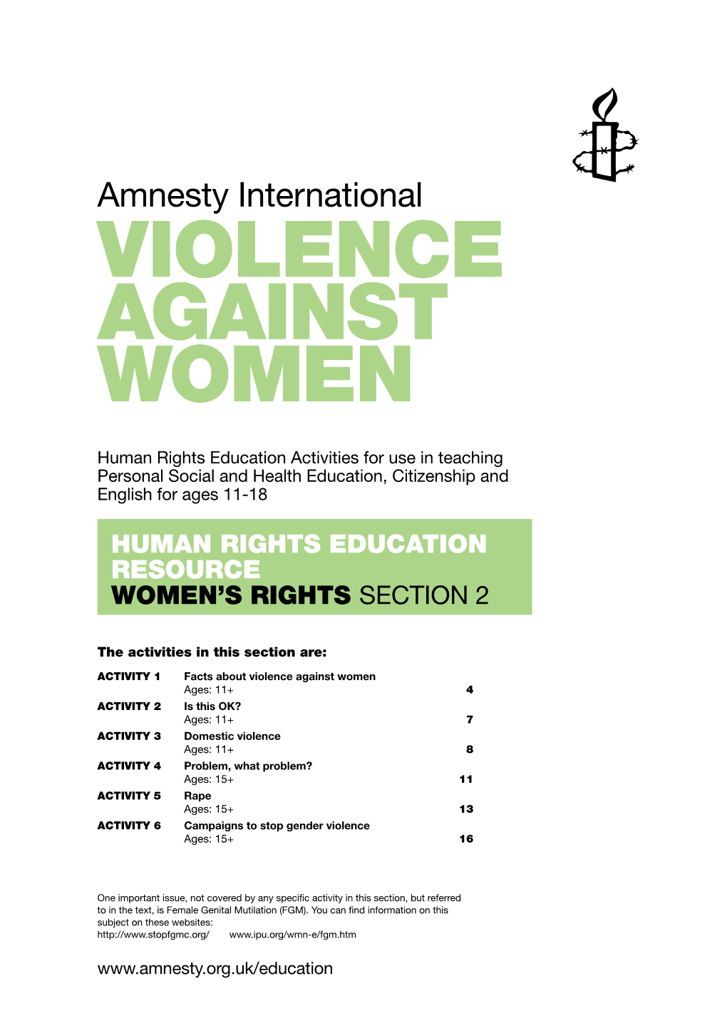 Amnesty International VIOLENCE AGAINST WOMEN
