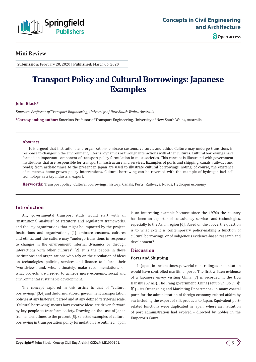 Transport Policy and Cultural Borrowings: Japanese Examples