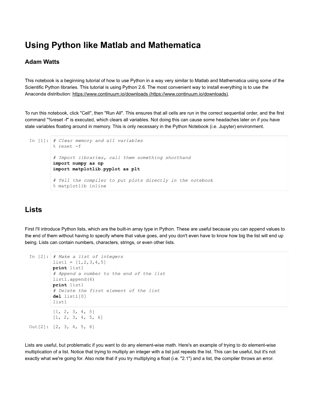 Using Python Like Matlab and Mathematica