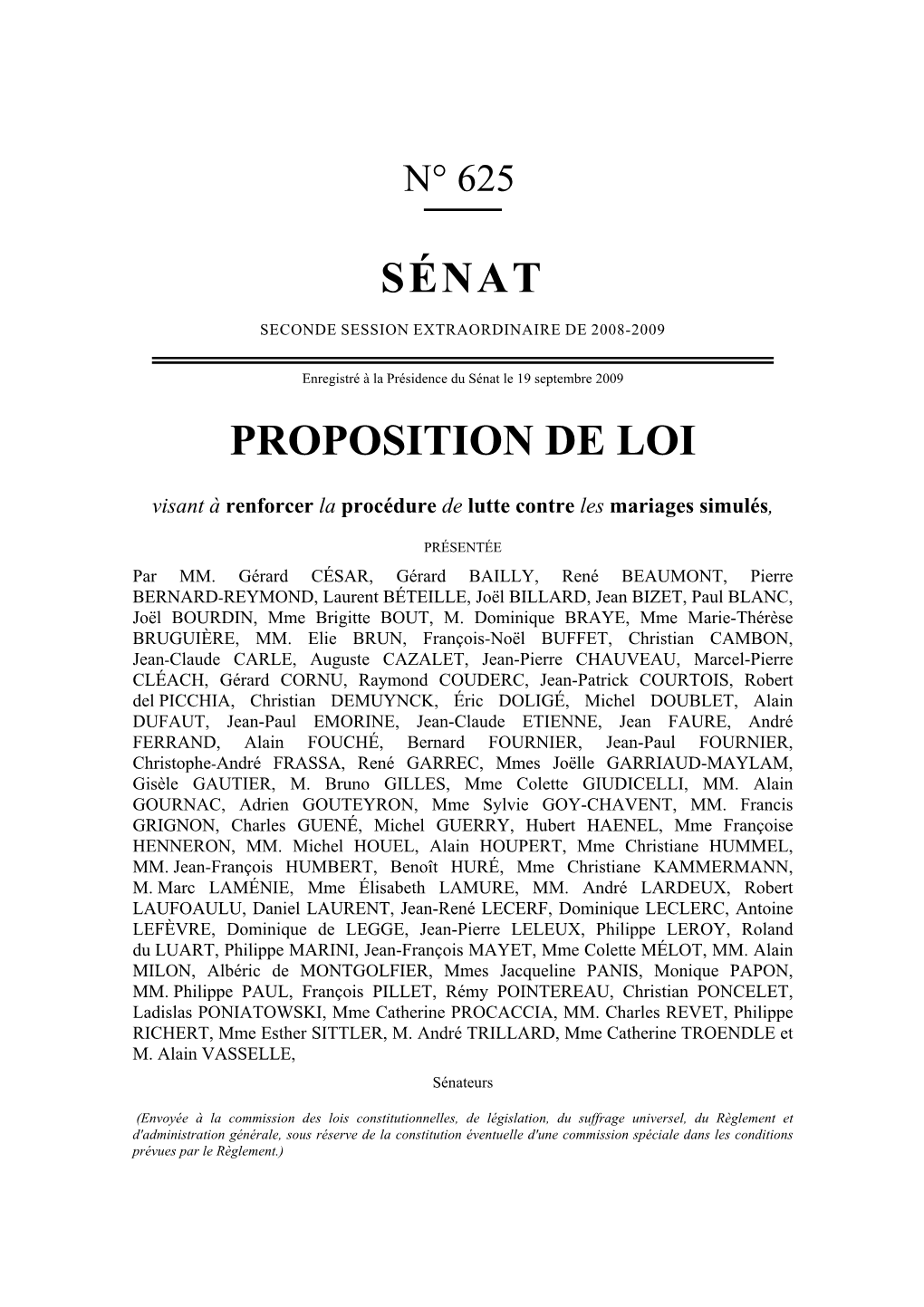 Sénat Proposition De