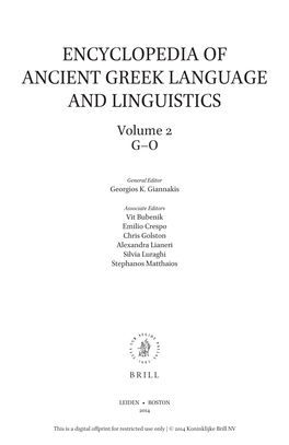 Encyclopedia of Ancient Greek Language and Linguistics Volume 2 G–O