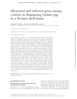 Measured and Inferred Gross Energy Content in Diapausing Calanus Spp