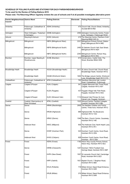 Schedule of Polling Places and Stations for Each