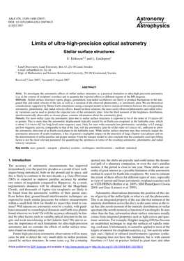Limits of Ultra-High-Precision Optical Astrometry Stellar Surface Structures U