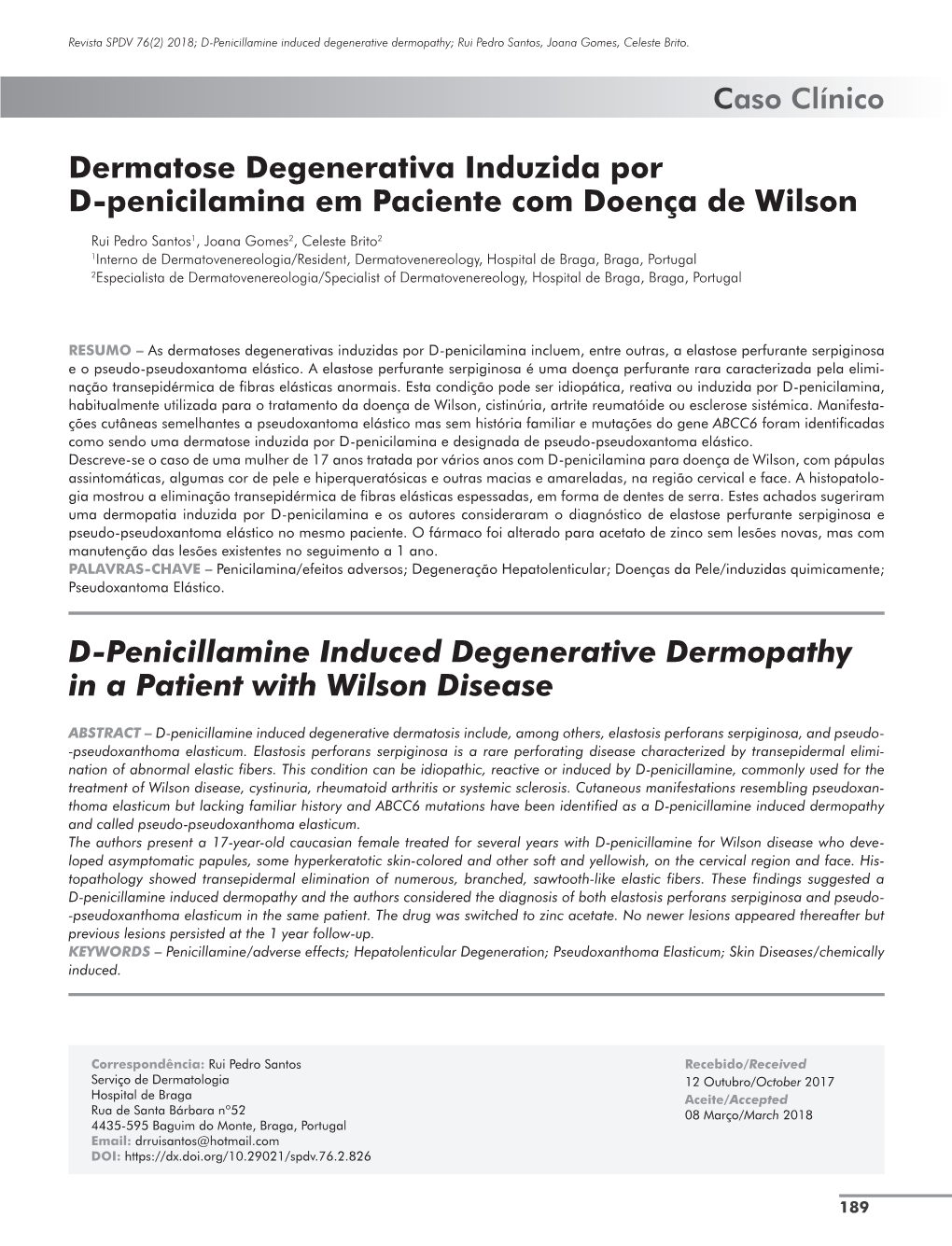 Dermatose Degenerativa Induzida Por D-Penicilamina Em Paciente Com Doença De Wilson