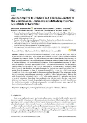 Antinociceptive Interaction and Pharmacokinetics of the Combination Treatments of Methyleugenol Plus Diclofenac Or Ketorolac