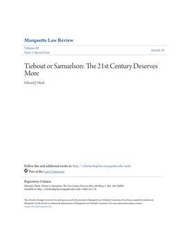 Tiebout Or Samuelson: the 21St Century Deserves More Edward J