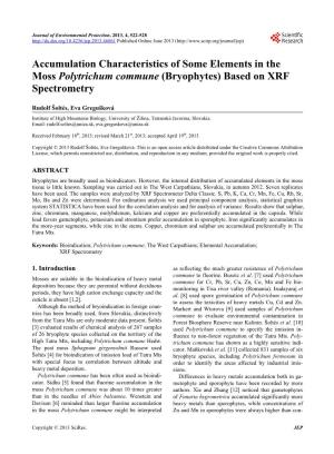 Accumulation Characteristics of Some Elements in the Moss Polytrichum Commune (Bryophytes) Based on XRF Spectrometry