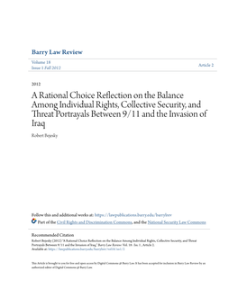 A Rational Choice Reflection on the Balance Among Individual Rights, Collective Security, and Threat Portrayals Between 9/11 and the Invasion of Iraq Robert Bejesky