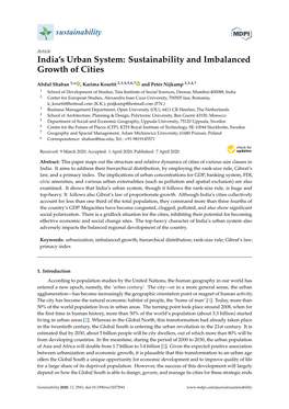 India's Urban System: Sustainability and Imbalanced Growth of Cities