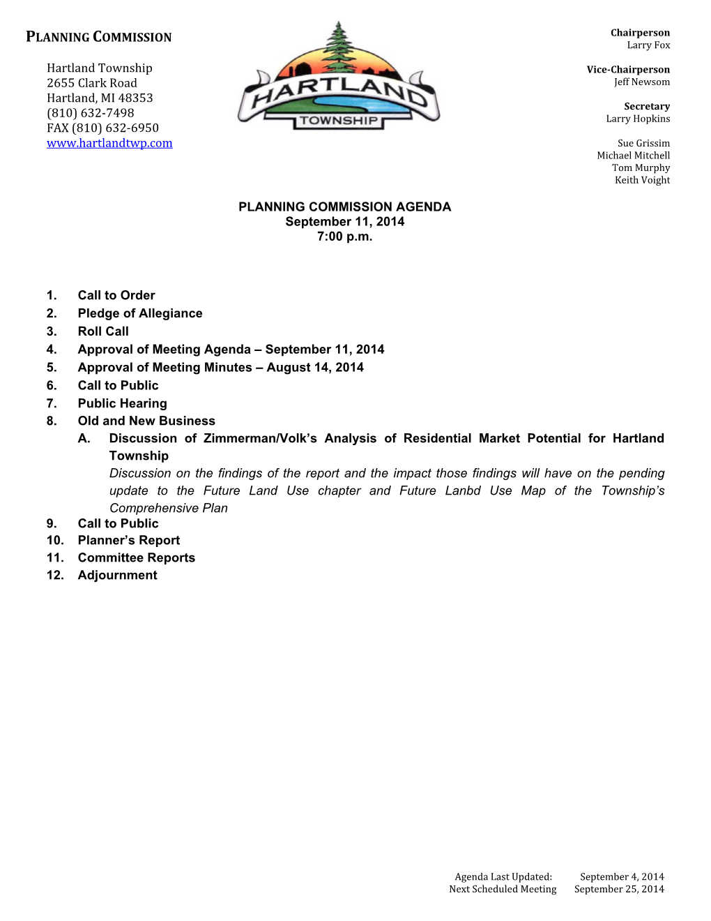 PLANNING COMMISSION AGENDA September 11, 2014 7:00 P.M. 1