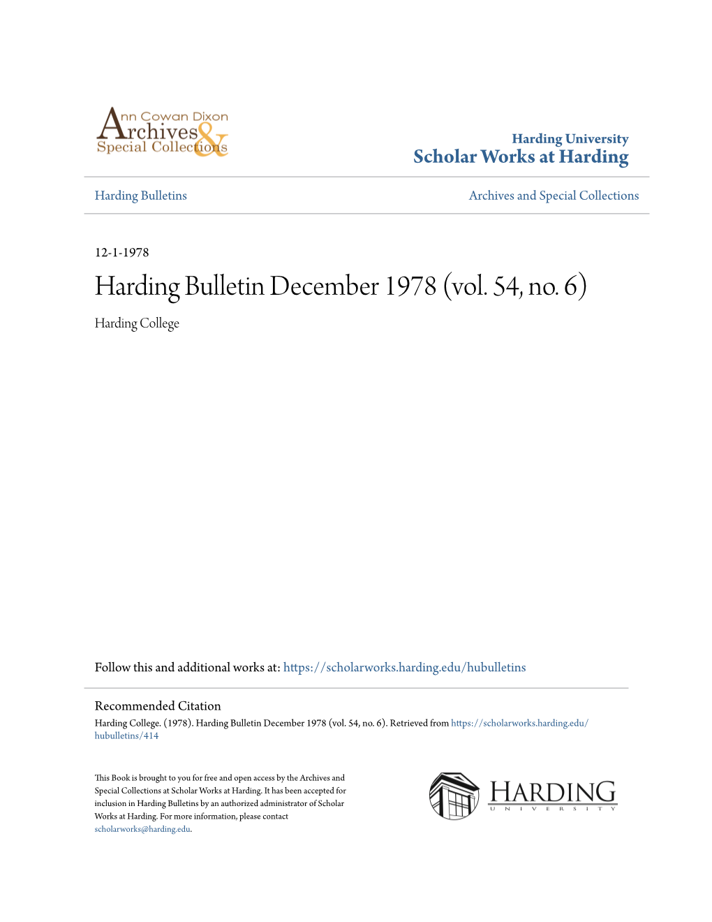 Harding University Scholar Works at Harding