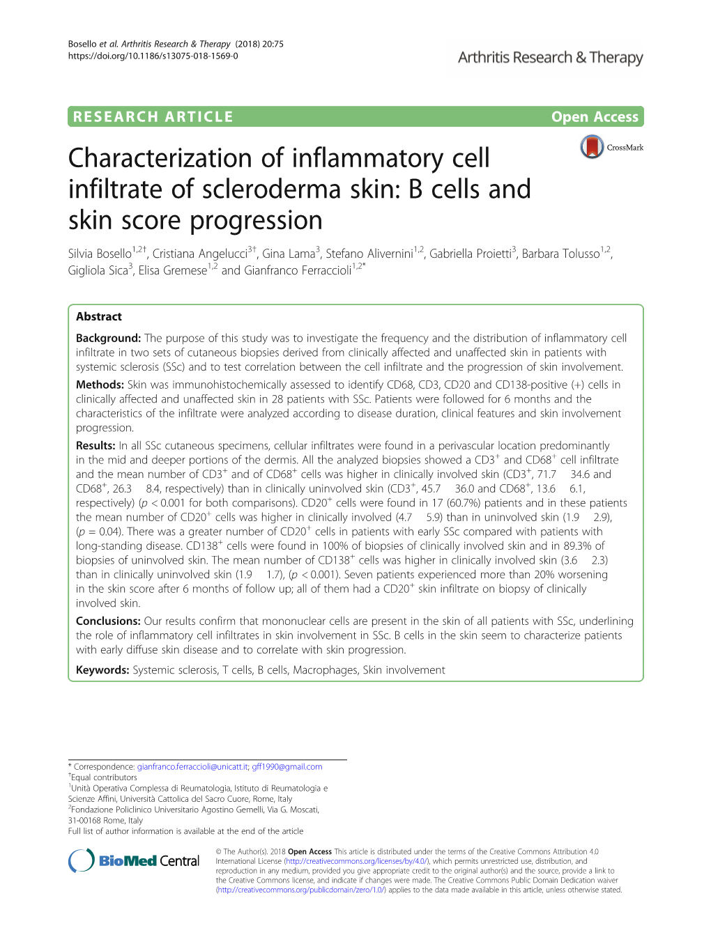 B Cells and Skin Score Progression