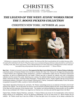 Iconic Works from the T. Boone Pickens Collection Christie’S New York | October 28, 2020